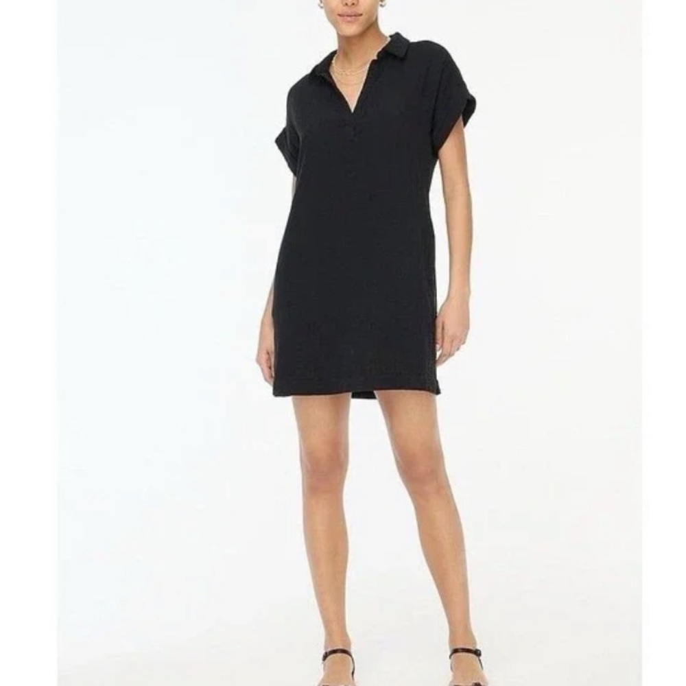 J Crew Short Sleeve Gauze Black Popover Dress Woman’s Size Medium